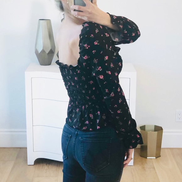 LAST 1! Black Floral Print Long Sleeve Ruffle Top - Picture 5 of 6